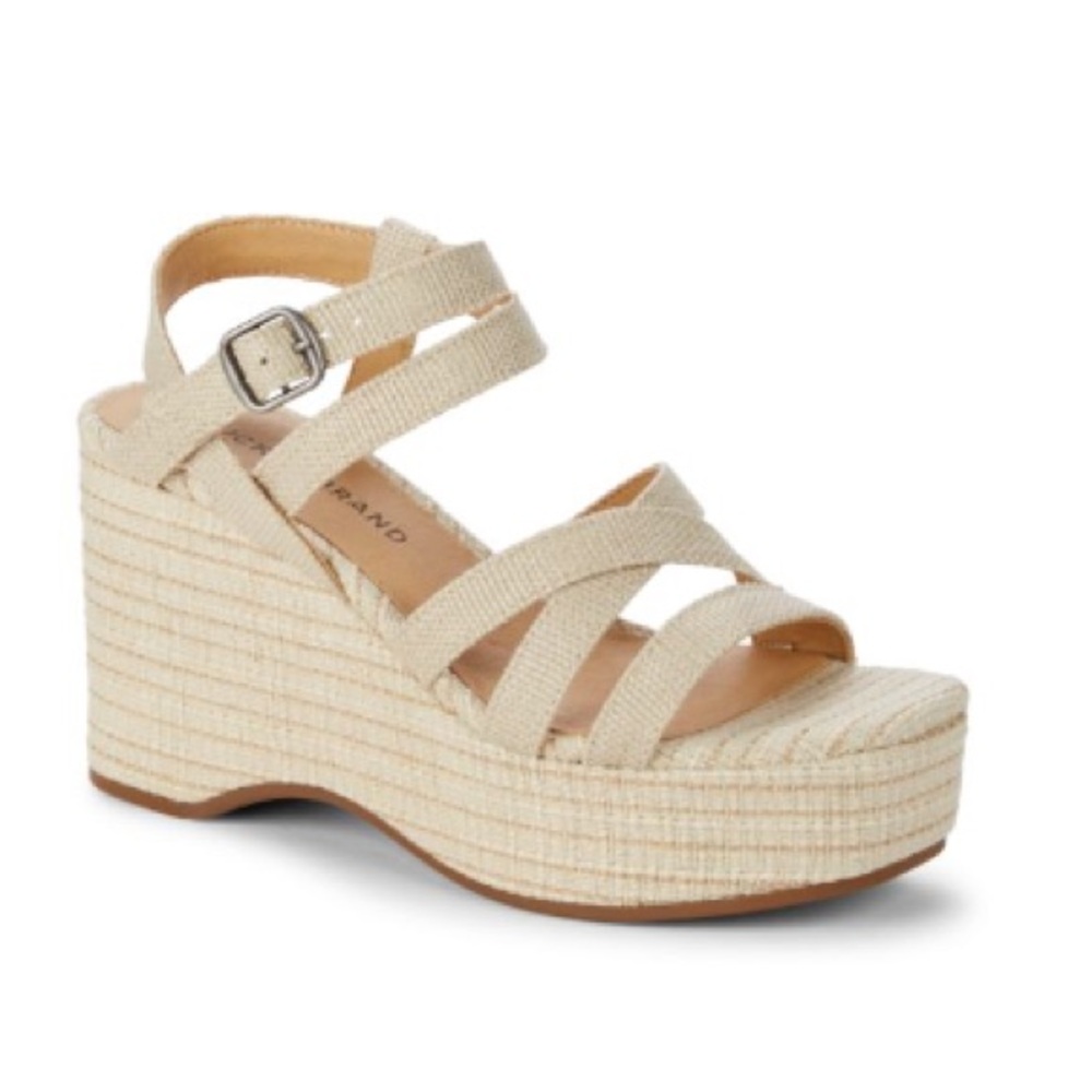 LUCKY BRAND, CARLISHA STRAPPY WEDGE SANDALS, SIZE 7.5, Color: BEIGE